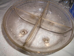Antik  súlyos osztott üveg asztalközép - 4 rekeszes mély üvegtál