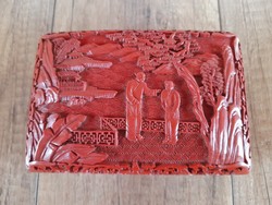 Old Chinese cinnabar box with figures