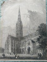 Salisbury cathedral. Eredeti acelmetszet ca.1875