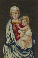 1M917 Saint image of Mary with child in a tapestry frame 33 x 22 cm