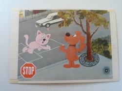 D195100  STOP! Közlekedj okosan  - kutya cica rajzfilm  matrica 1970-80  95 x 65 mm