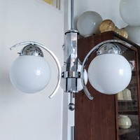 Art deco - Bauhaus 3 karos krómozott csillár felújítva - tejüveg gömb búrák