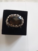 Füstkvarc ezüst gyűrű 17.5-18 mm