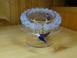 Opal bracelet, decorated with blue bird of happiness fire enamel pendant. The pearl is 10 mm