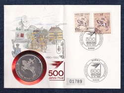 500 éves a posta Thurn und Taxis hercegi ház emlékérem borítékon (id64595)