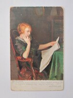 Old postcard 1915 postcard priest Emil: reading girl