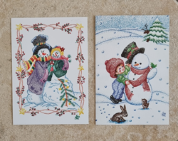 2db rajzolt retro téli képeslap Szabó Szonja rajz grafikus üdvözlőlap képeslap