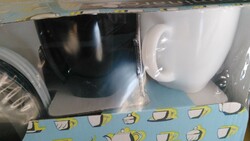 Tea set luminarc carine - set of 6 (3 black - 3 white) tea cups and saucers with handles