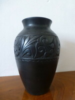 Black cherry patterned ceramic vase
