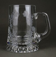 1M954 Gyönyörű csiszolt üveg népi motívumos sörös korsó 0.4 L