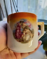Retró Zsolnay lüsztermázas jelenetes kávés csészék párban