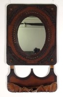 1M943 Iparművészeti simontornyai bőrdíszműves tükör 78.5 x 45 cm