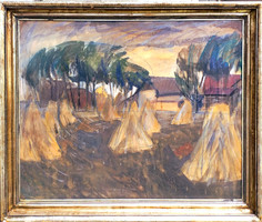 tibor Boromisza (1880 - 1960) : haystacks in the yard 935