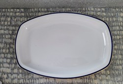 Zsolnay roasting dish with blue stripes and gold rim