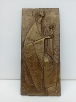 Erwin huber bronze plaque, relief Virgin Mary with baby Jesus, signed