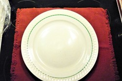 Zsolnay porcelain large bowl with green stripes and printed checkered rim