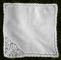 Buzsáki tulle appliqué old decorative handkerchief, napkin 20.5 x 20.5 cm Buzsáki pattern