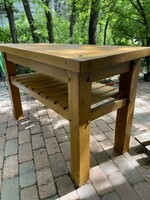 Kitchen table/kitchen island, work table, storage table with large, rustic solid beech table top