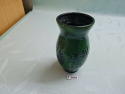 T0938 Korondi zöld fekete váza 18 cm