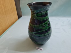 A0284 Korondi zöld fekete Kerámia váza 22 cm