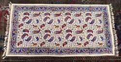 Keleti Irán , iráni festett vászon terítő jelzett kézimunka 51 x 100 cm + rojt