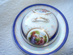 Antique Czech luster porcelain covered cheese holder, pate holder