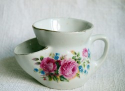 Antik borotválkozó szappantartó rózsás porcelán csésze 8 x 12,5 x 8 cm
