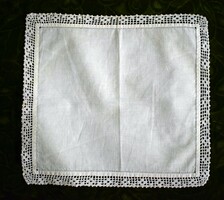 Crochet lace old decorative handkerchief napkin 24.5 x 26 cm geometric pattern