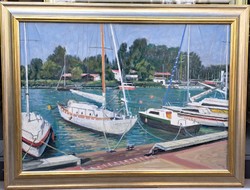 László Orosz (1928-2000): sailing harbor in Füred, Balaton