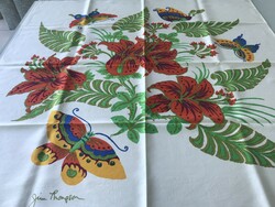Vintage jim thompson silk scarf with huge flowers and butterflies, 87 x 86 cm