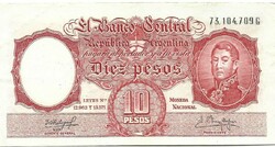 10 peso pesos 1954-63 Argentina aUNC hajtatlan