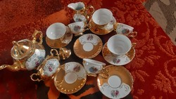Bareuther Bavaria német porcelán 6 személyes teáskészlet, aranyozott dekorral.