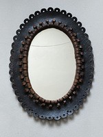 Oval retro printed leather mirror frame 52 x 39 cm