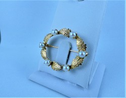 Beautiful, antique, 14k gold brooch, with cultured real pearls, approx. 1940!!!