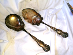 Two vintage, decorative silver-plated serving spoons
