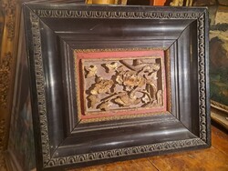 Antique Chinese carved wooden wall picture, relief, furniture decoration xix. Century (2)