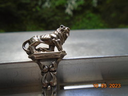Antique goldsmith's figural miniature lion zodiac sign on pedestal 800 silver decorative spoon