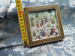 Perzsa kézzel festett keretezett miniatúra 11 cmX 11 cm