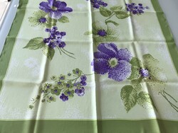 Kiwi green scarf with purple flowers, 78 x 75 cm