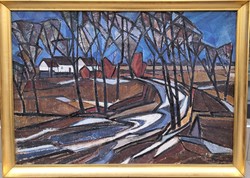 Important Sándor (1920-1991): melting snow, on the back: construction, social real painting