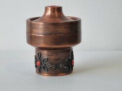 Vintage vörösréz  iparművészeti bonbonier, tűzzománc díszítéssel