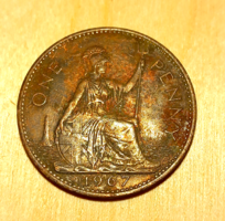 Erzsébet Királynő 1967 évi bronz 1 penny pattinával....