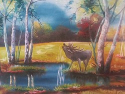 Festmény: szarvas a tónál 77*63 cm kerettel