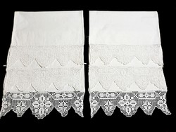 6 old white linen stained glass curtains with hand lace bottoms for small windows 35 x 47 cm + 1 gift