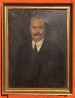 Antique signed male portrait oil on canvas painting 90 x 70 cm