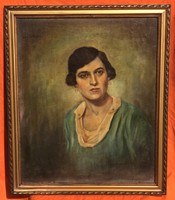 Antique signed woman i portrait oil on canvas painting 79 x 67 cm