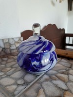 Gyönyörű kék üveg színes cukortartó Bohemia Muránói ? cseh Gyűjtői mid-century modern