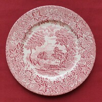 Ironstone English scene burgundy porcelain plate