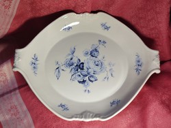 Gyönyörű, kék rózsamintás porcelán kínáló tál, asztalközép