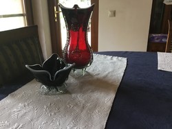 Beautiful broken glass, vase 29 cm and offering 14x11 cm